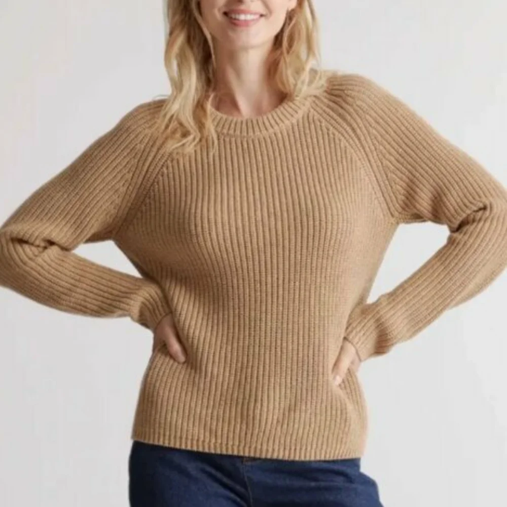 Quince 100% Organic Cotton Fisherman Crew Sweater In Camel Size Large - Picture 2 of 7